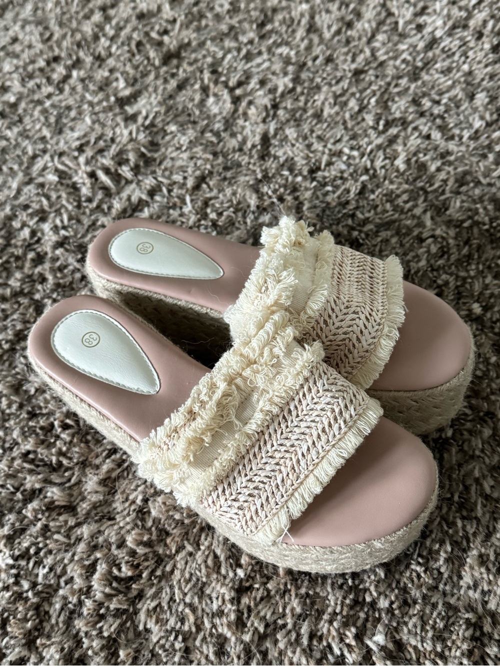 Womens Cream Espadrille Slide Sandals